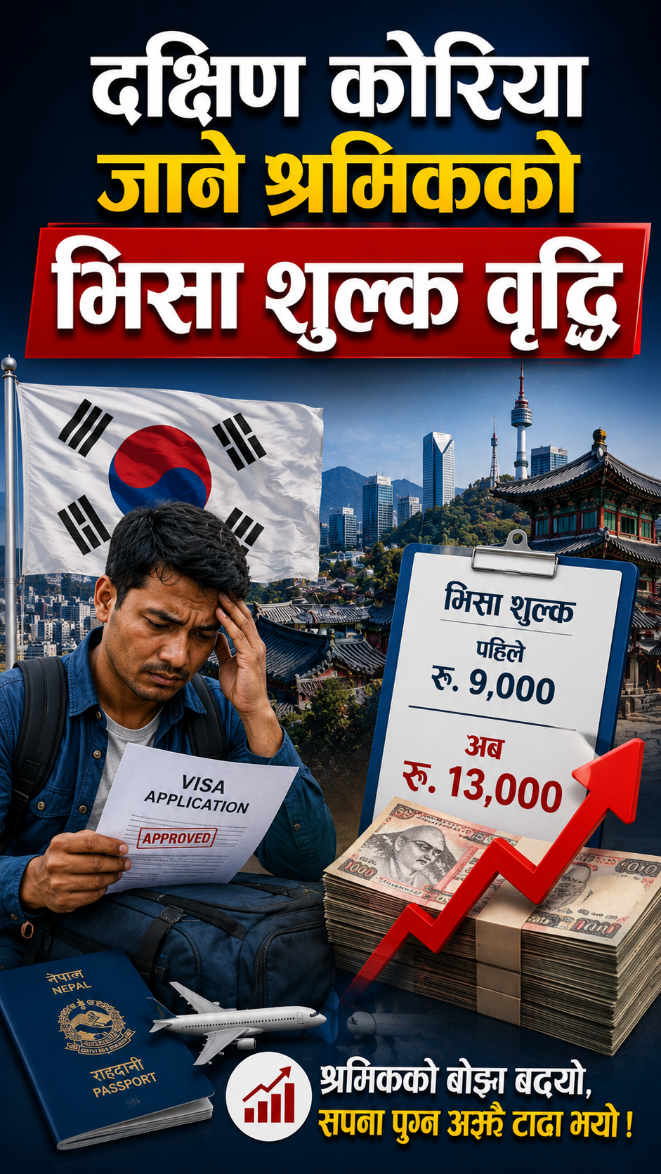 दक्षिण कोरिया जाने श्रमिकको भिसा शुल्क वृद्धि